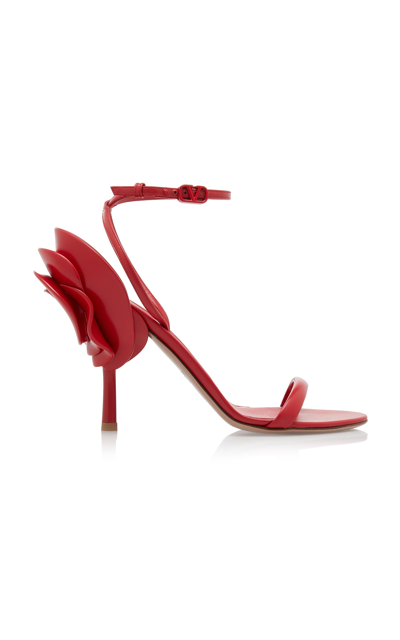 Shop Valentino Roserouche Leather Sandals In Red