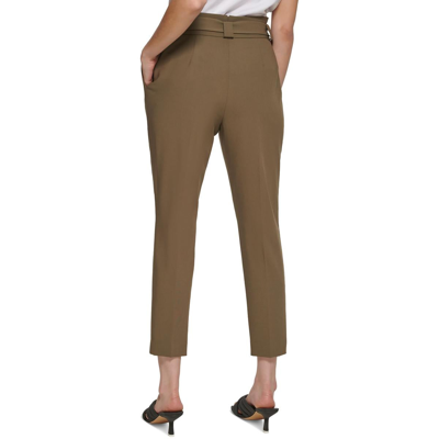 Shop Calvin Klein Petites Womens Stretch Tie-front Cropped Pants In Brown