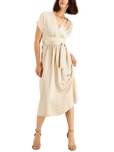 Shop Anne Klein Womens Satin Midi Fit & Flare Dress In Beige