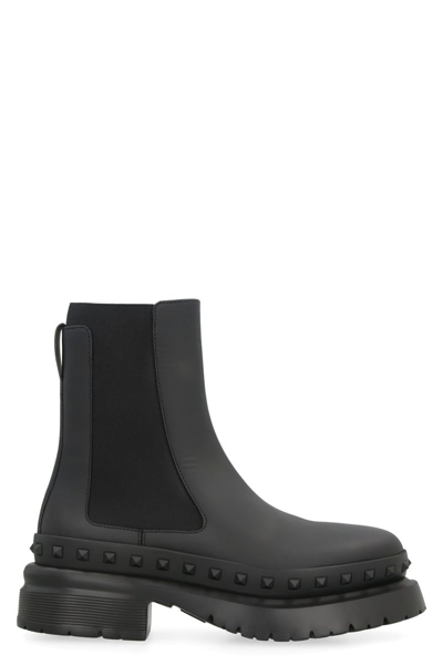 Shop Valentino Garavani - Rockstud M-way Leather Chelsea Boots In Black