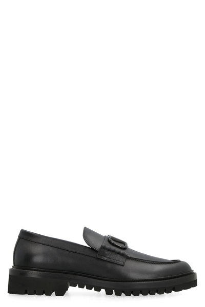 Shop Valentino Garavani - Vlogo Signature Leather Loafers In Black