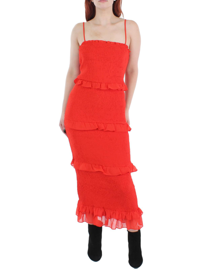 Shop Bebe Womens Chiffon Smocked Midi Dress In Red