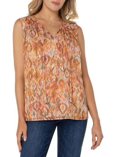 Shop Liverpool Los Angeles Womens Shirred Tie Front Blouse In Orange