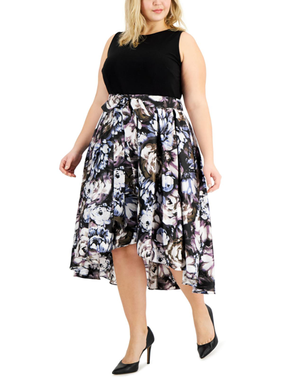 Shop Slny Plus Womens Sleeveless Floral Print Cocktail And Party Dress In Black