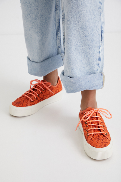 Shop Desigual Floral Platform Sneakers In Orange