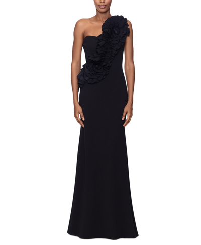 Shop Betsy & Adam Women's Flower-embellished One-shoulder Gown In Black