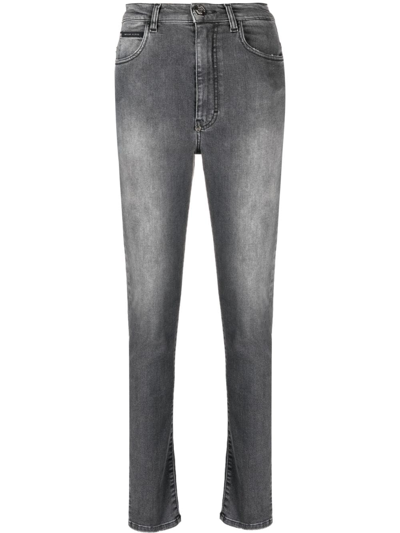 Shop Philipp Plein High-waisted Denim Jeggings In Grey