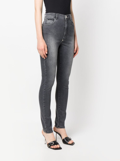 Shop Philipp Plein High-waisted Denim Jeggings In Grey