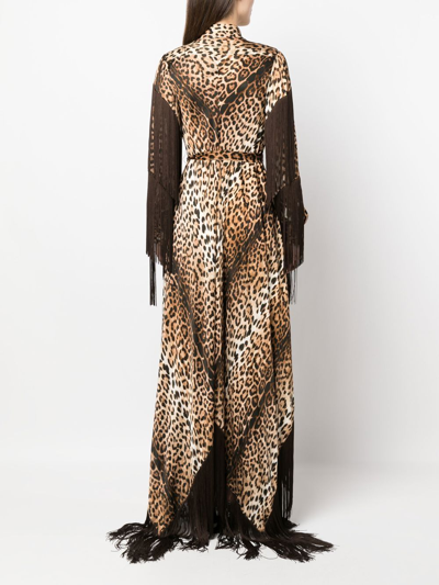 Shop Roberto Cavalli Fringed Leopard-print Shirtdress In Neutrals