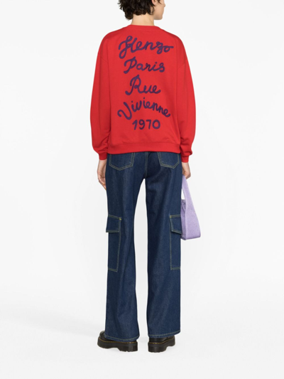 Shop Kenzo Floral-embroidery Cotton Sweatshirt In Rot