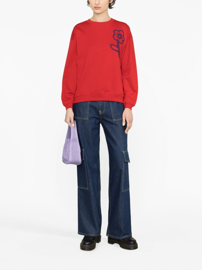 Shop Kenzo Floral-embroidery Cotton Sweatshirt In Rot