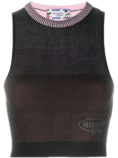 Shop Missoni Cropped Sleeveless Knitted Top In Black