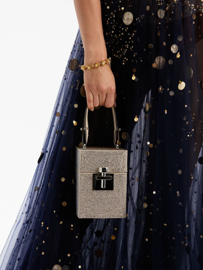 Oscar De La Renta Alibi Crystal Pave Satin Top Handle Bag In Neutrals