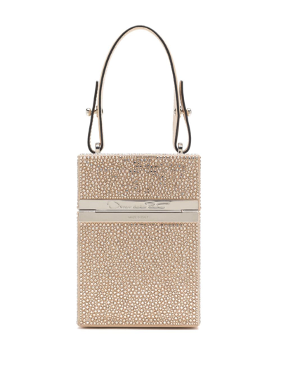 Shop Oscar De La Renta Crystal Pave Alibi Cube Bag In Neutrals