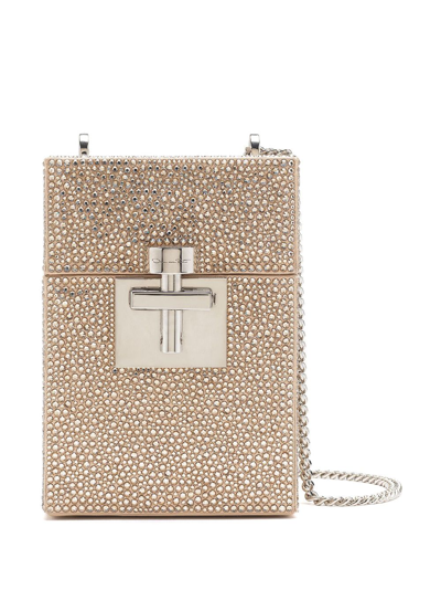 Oscar De La Renta Alibi Crystal Pave Satin Top Handle Bag In Neutrals