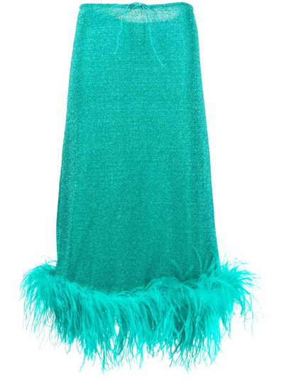 Shop Oseree Feather-trim Midi Skirt In Blau