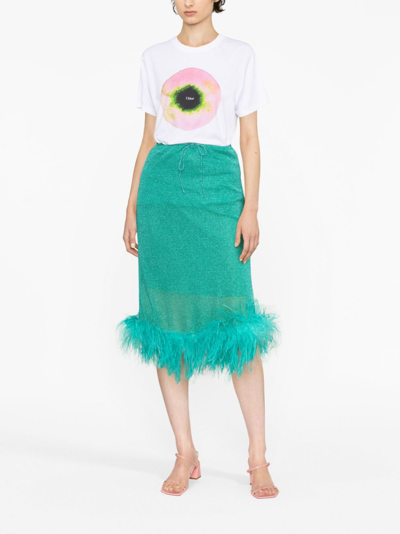 Shop Oseree Feather-trim Midi Skirt In Blau