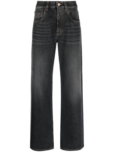 Shop Brunello Cucinelli High-waisted Wide-leg Jeans In Schwarz