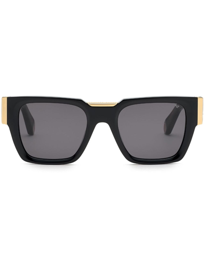 Shop Philipp Plein Logo-plaque Square-frame Sunglasses In Schwarz