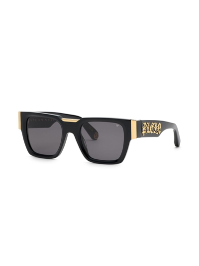 Shop Philipp Plein Logo-plaque Square-frame Sunglasses In Schwarz