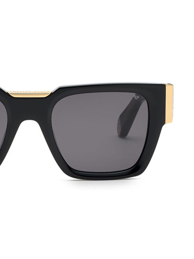 Shop Philipp Plein Logo-plaque Square-frame Sunglasses In Schwarz