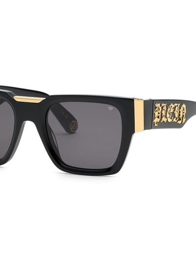 Shop Philipp Plein Logo-plaque Square-frame Sunglasses In Schwarz