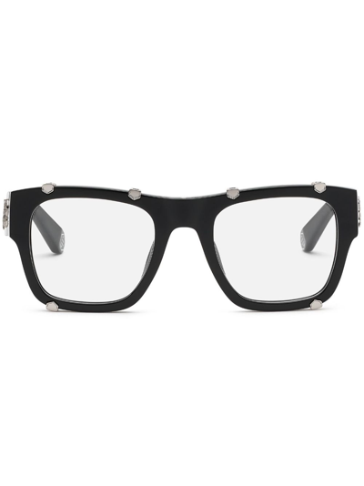 Shop Philipp Plein Icon Hexagon Square-frame Glasses In Schwarz