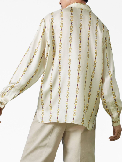 Shop Gucci Interlocking G-logo Horsebit-print Silk Shirt In Neutrals