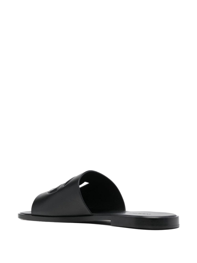 Shop Dolce & Gabbana Embossed-logo Leather Slides In Schwarz