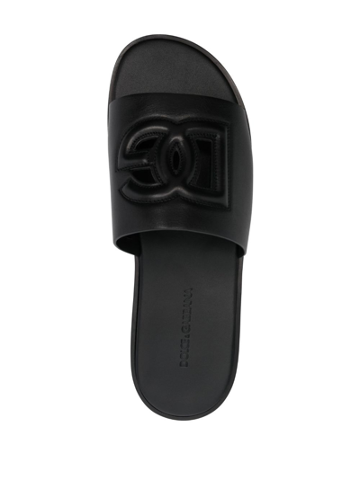 Dolce & Gabbana Black Sandals With Dg Logo Cut-out In Leather Man In Schwarz