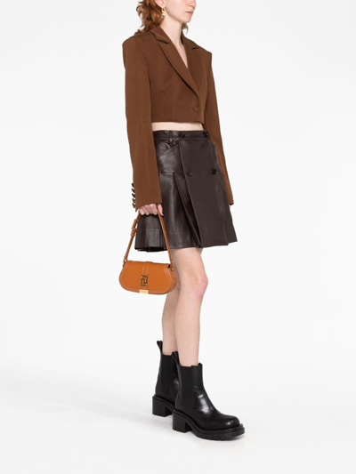 Versace Mini Greca Goddess Leather Shoulder Bag In Braun