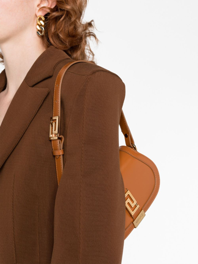 Versace Mini Greca Goddess Leather Shoulder Bag In Braun