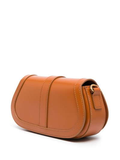 Shop Versace Mini Greca Goddess Leather Shoulder Bag In Braun