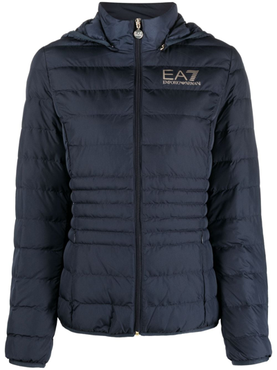 Shop Ea7 Logo-print Padded Jacket In Blue