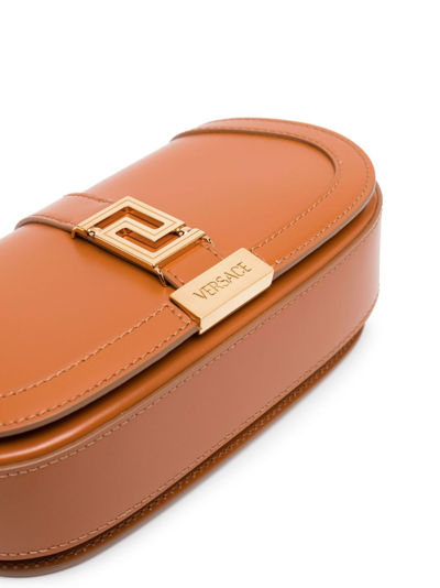 Versace Mini Greca Goddess Leather Shoulder Bag In Braun