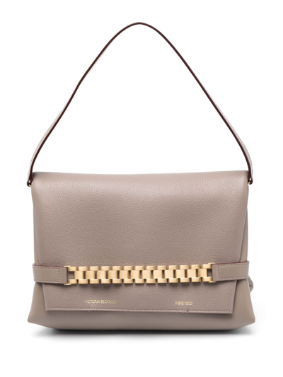 Shop Victoria Beckham Chain Pouch Leather Shoulder Bag In Nude
