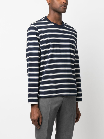 Shop Thom Browne Stripe-print Long-sleeved T-shirt In Blue