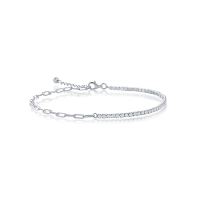 Shop Simona Sterling Silver 2mm Half Tennis & 3.5mm Paperclip Anklet