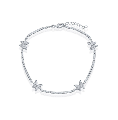 Shop Simona Sterling Silver Butterfly Cz Tennis Anklet