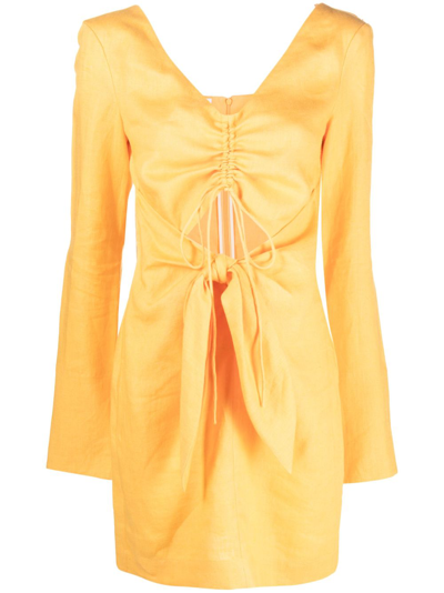 Shop Nanushka Orange Gilia Ruched Linen Dress