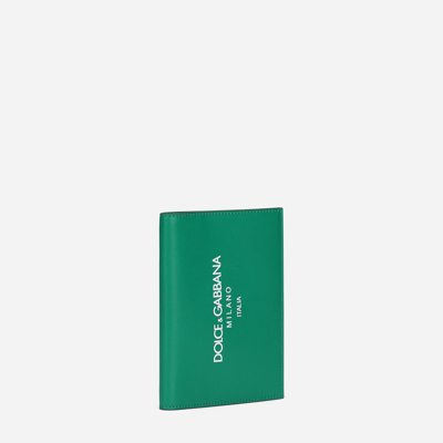 Shop Dolce & Gabbana Calfskin Passport Holder With Logo In Green