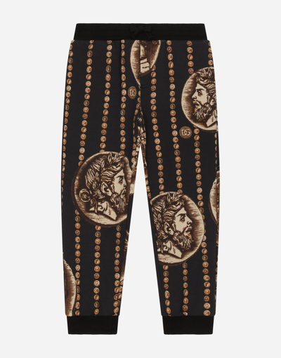 Shop Dolce & Gabbana Cotton Jogging Pants With All-over Coin Print In Black