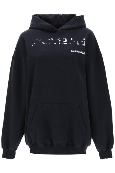 Shop Balenciaga Oversized Hoodie With Faded Effect And Hand Drawn Print In Black