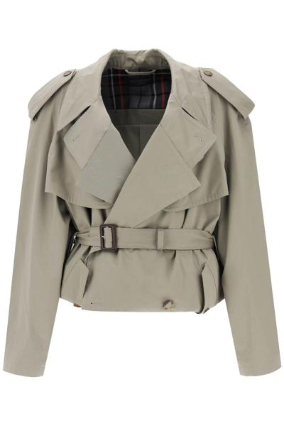 Shop Balenciaga 'folded' Oversized Short Trench Coat In Khaki