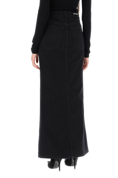 Shop Balenciaga Maxi Skirt In Denim In Black
