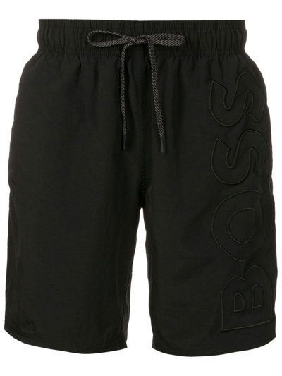 Shop Hugo Boss Logo-embroidered Swimming Shorts In Black