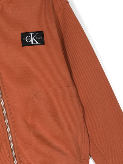 Shop Calvin Klein Logo-patch Hooded Cotton Jacket In Orange
