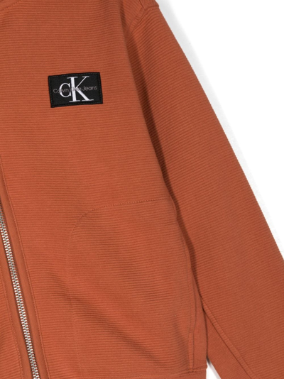 Calvin Klein Teen Boys Orange Cotton Logo Zip-up Top In Orange