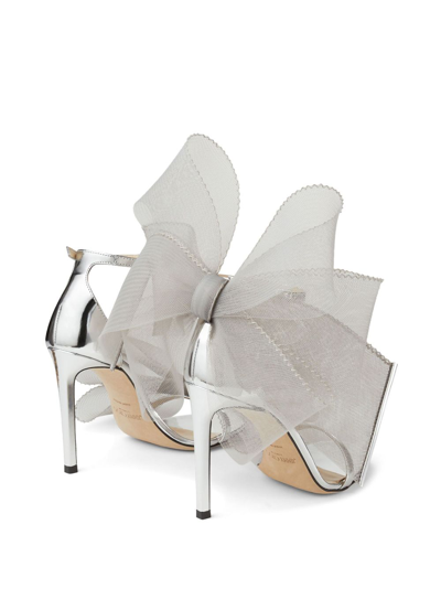 Shop Jimmy Choo Aveline 100mm Bow-detail Sandals In Silver