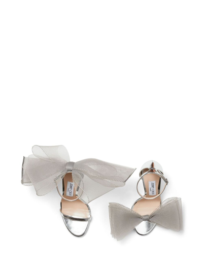 Shop Jimmy Choo Aveline 100mm Bow-detail Sandals In Silver